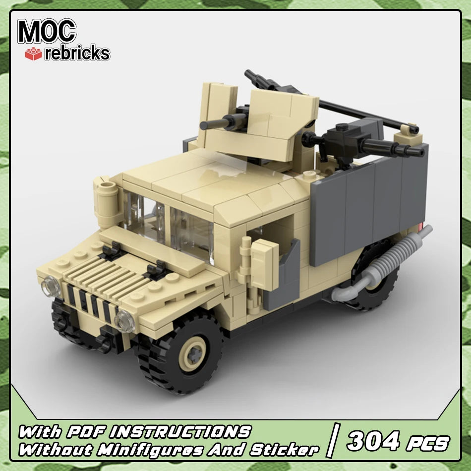 MOC-228843 Military Series DIY Building Block Brick HMMWV Modified Gun Truck Vehicle Children's Toys Hobbies Birthday Gifts