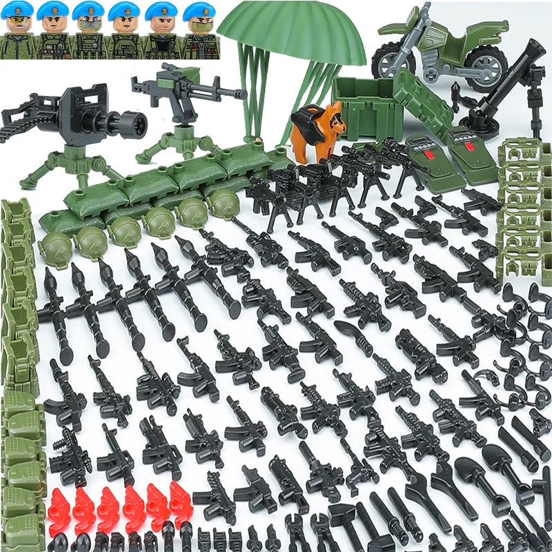 City Russian SWAT Military Weapons Building Blocks Special Forces Army Soldiers Figures Vest knapsack Beret Bricks Toys For Kids