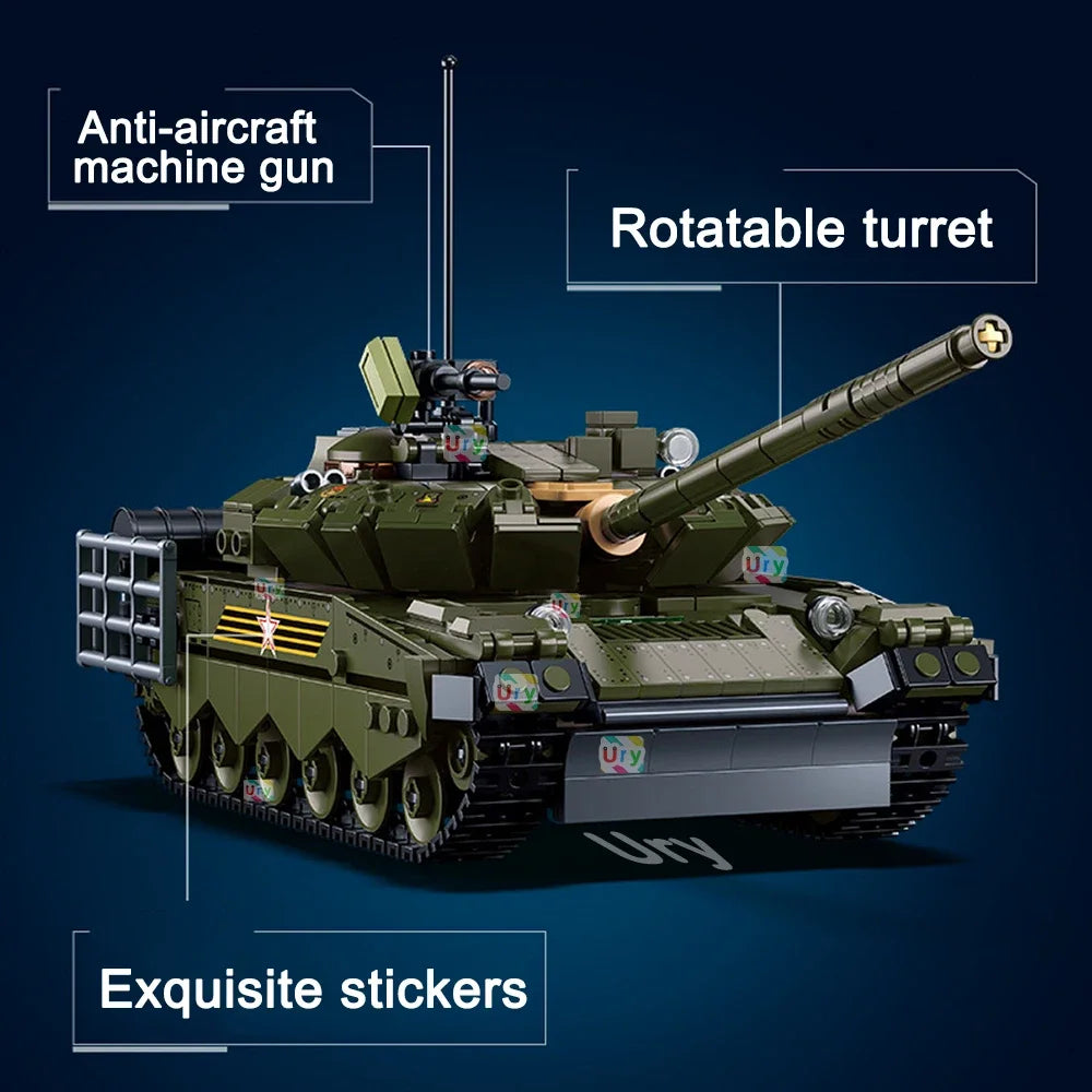 Sluban M38-B1178 2in1 Military WW2 T-80BVMS Main Battle Tank Army Vehicle Weapon Model Bricks Building Block Toy for Gift Kids