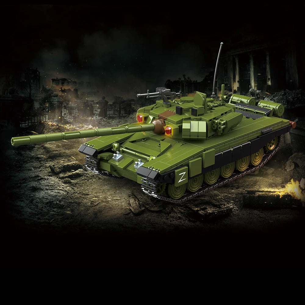WW2 Military Army Soldiers World War 2 T-90 Main Battle Tank Model Assemble Building Blocks Bricks Children's DIY Toys Gift