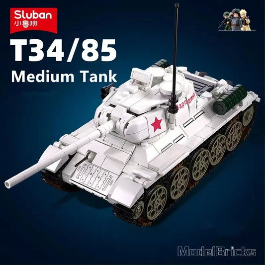 Military 518PCS Soviet Union T34-85 Medium Tank Model Bricks  World War II WW2 Soldier Figures Building Blocks Set Christmas Gif