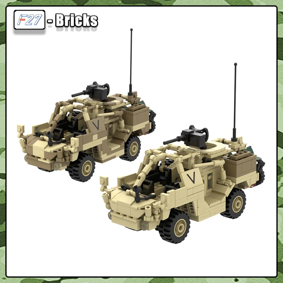 Modern Military Series Britain Jackal Armoured Wheeled Vehicle With Figures MOC Building Block Puzzle Bricks Toys Children Gifts