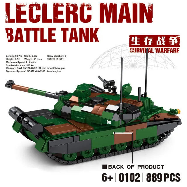 Military series main battle tank building block model challenge leopard 2A7+ ten tank boy children's toy gift