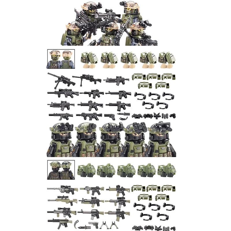 City Special Forces Figures Building Blocks British Special Air Service US Russia SWAT Army Soldiers Military Weapons Bricks Toy