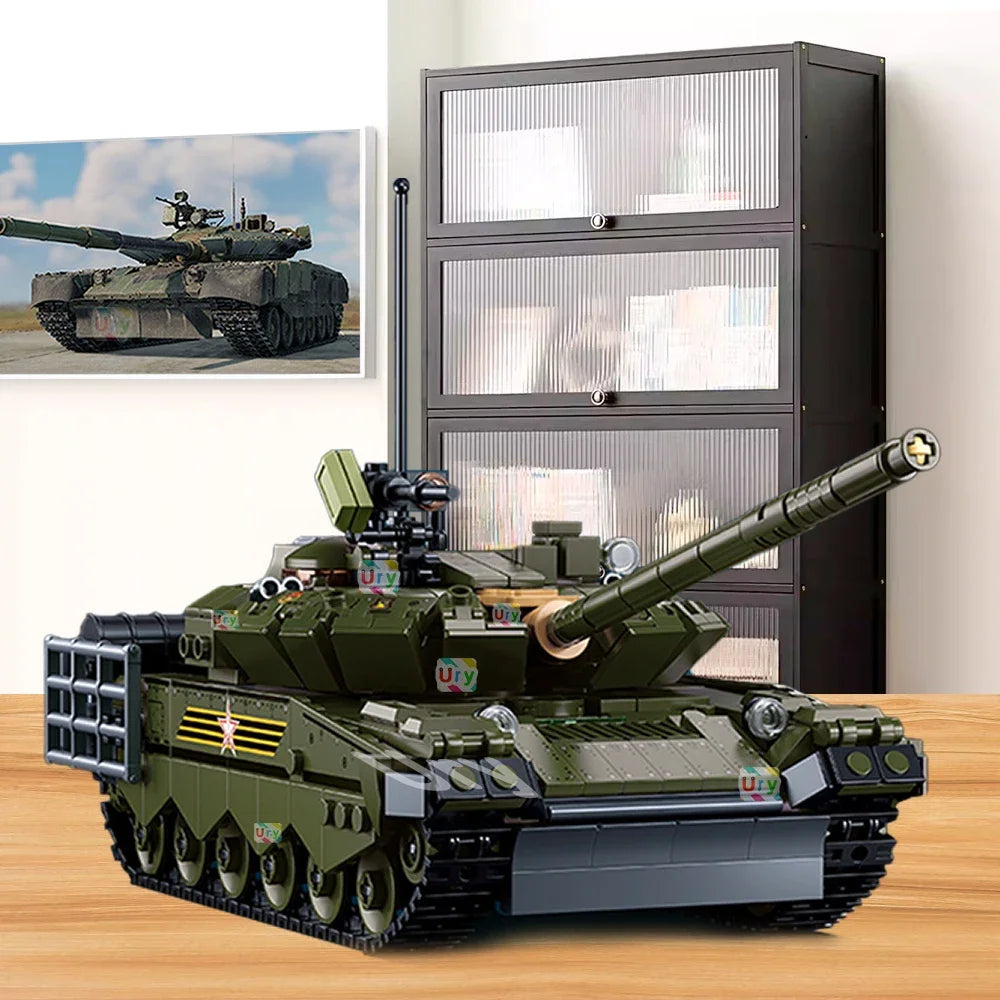 Sluban M38-B1178 2in1 Military WW2 T-80BVMS Main Battle Tank Army Vehicle Weapon Model Bricks Building Block Toy for Gift Kids