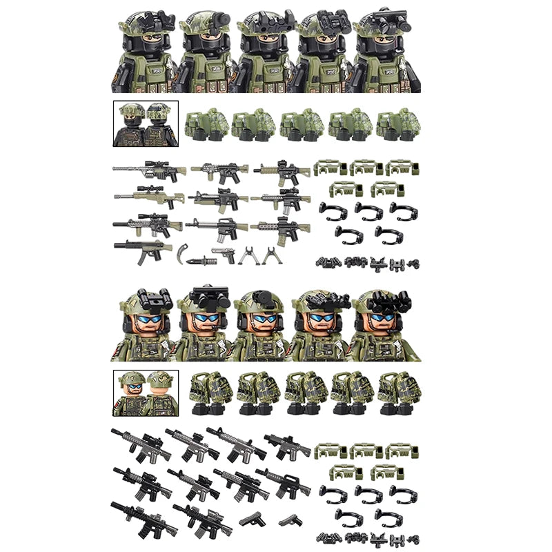 City Special Forces Figures Building Blocks British Special Air Service US Russia SWAT Army Soldiers Military Weapons Bricks Toy