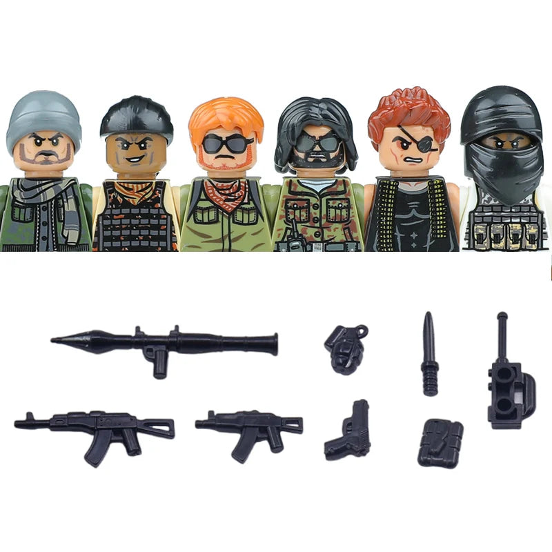 City Accessories MOC Modern Villain Gangster Figures Bazooka Building Block Soldier Mask Helmet Guns Military Weapon Bricks Toys