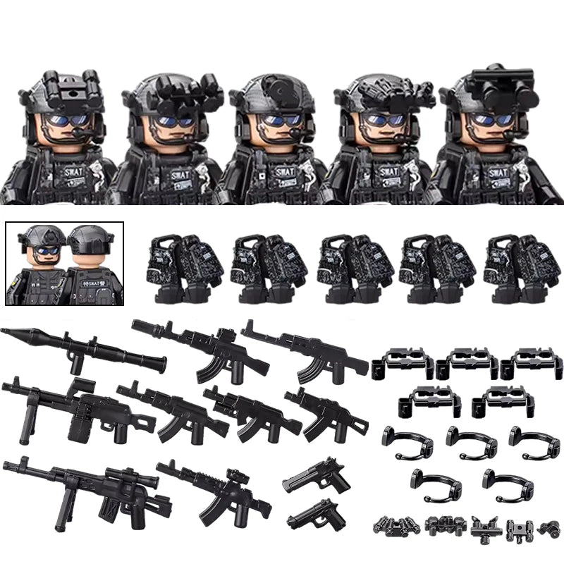 City Special Forces Figures Building Blocks British Special Air Service US Russia SWAT Army Soldiers Military Weapons Bricks Toy