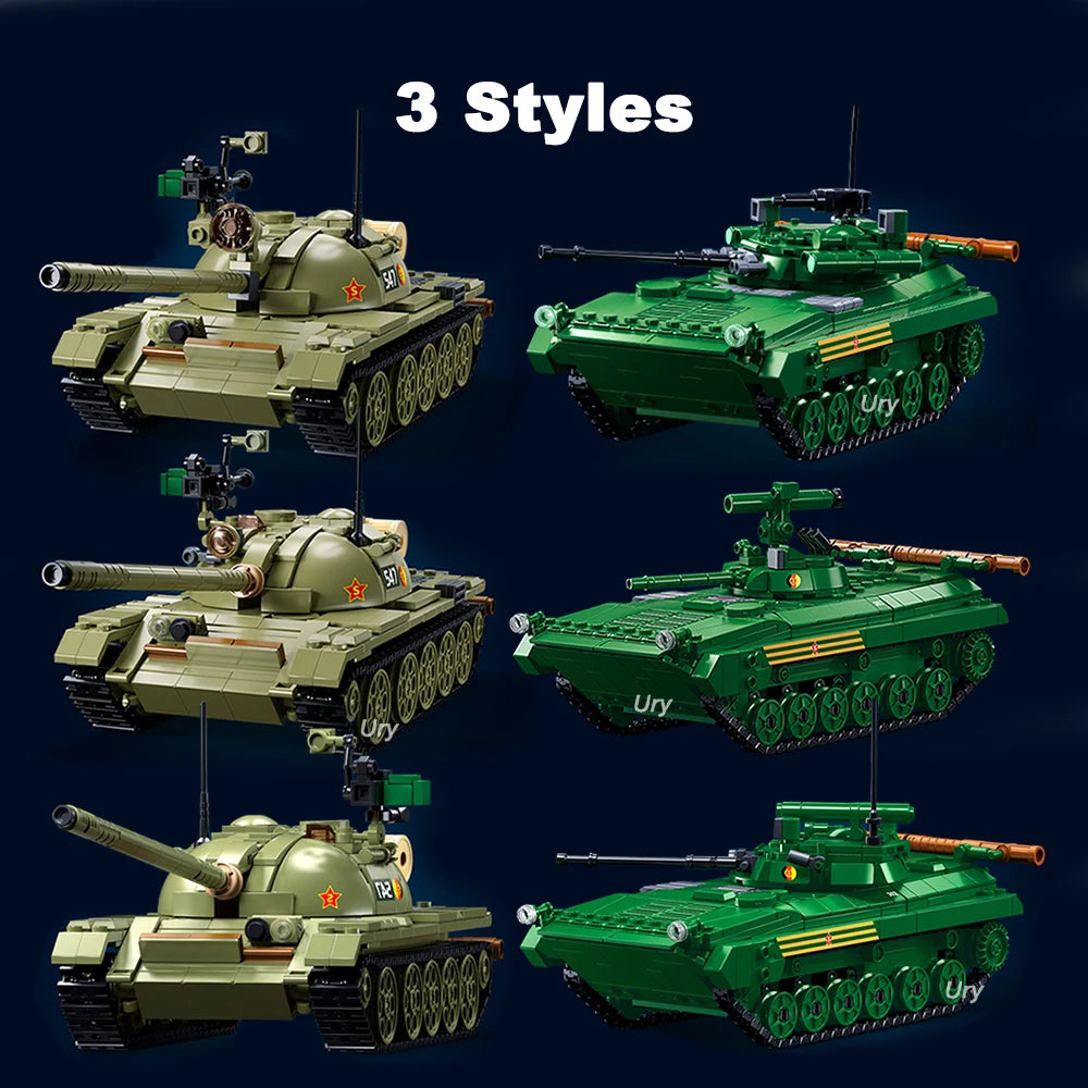 2023 Sluban M38-B1135 M38-B1136 Military WW2 BMP-2MS IFV and T-54S Tank Building Blocks World War 2 Soldier Army Model Toys