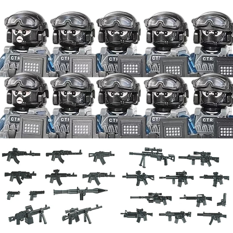 City Police China PTU Special Forces Building Blocks Assault Soldier CTRU Figures Gas Defense Mask Military Weapons Bricks Toys