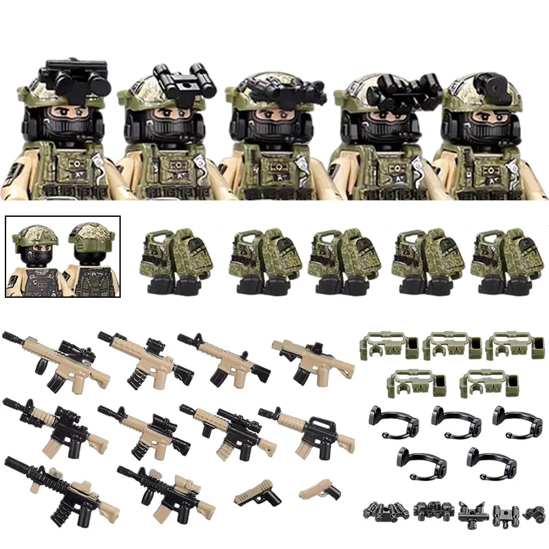 City Special Forces Figures Building Blocks British Special Air Service US Russia SWAT Army Soldiers Military Weapons Bricks Toy