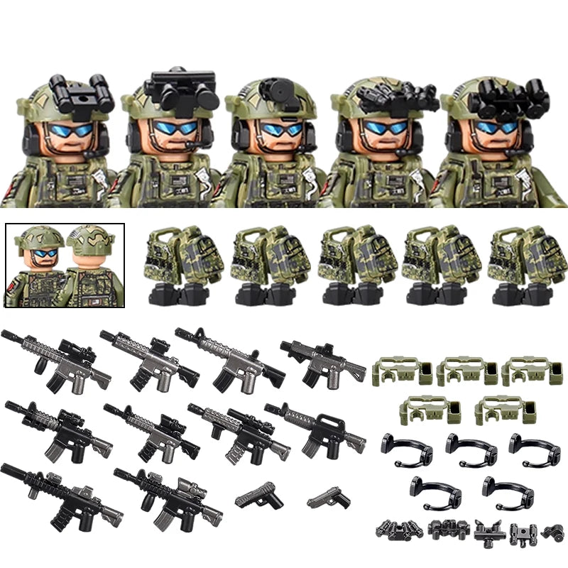 City Special Forces Figures Building Blocks British Special Air Service US Russia SWAT Army Soldiers Military Weapons Bricks Toy