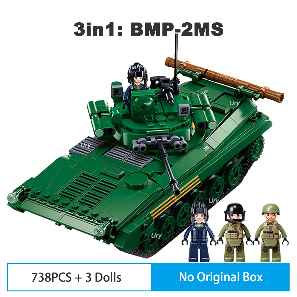 2023 Sluban M38-B1135 M38-B1136 Military WW2 BMP-2MS IFV and T-54S Tank Building Blocks World War 2 Soldier Army Model Toys