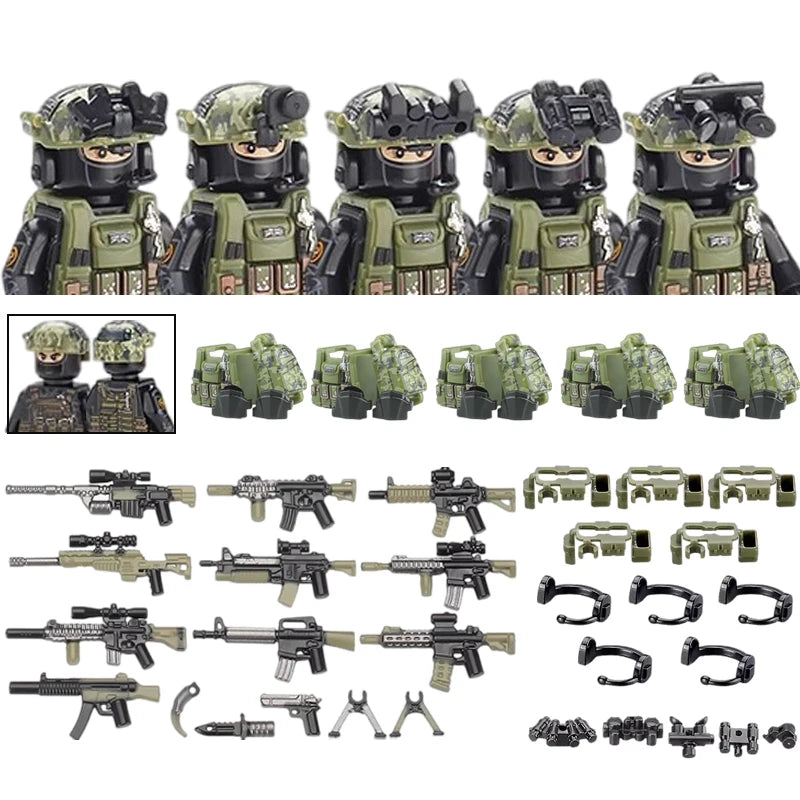 City Special Forces Figures Building Blocks British Special Air Service US Russia SWAT Army Soldiers Military Weapons Bricks Toy