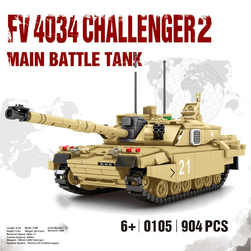 Military series main battle tank building block model challenge leopard 2A7+ ten tank boy children's toy gift