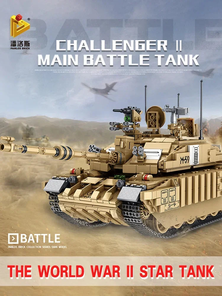 1687Pcs Military Tanks UK Challenger II Main Battle Tank Building Blocks Model Soldier Bricks WW2 Army Toys Kids Children Gifts