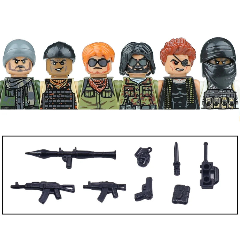 City Accessories MOC Modern Villain Gangster Figures Bazooka Building Block Soldier Mask Helmet Guns Military Weapon Bricks Toys