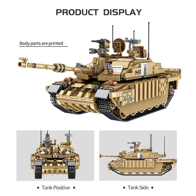 1687Pcs Military Tanks UK Challenger II Main Battle Tank Building Blocks Model Soldier Bricks WW2 Army Toys Kids Children Gifts