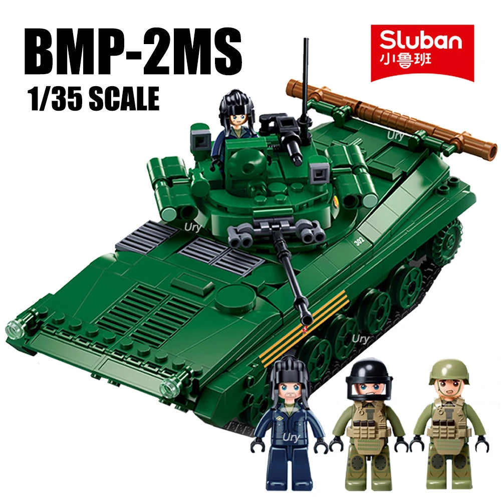 2023 Sluban M38-B1135 M38-B1136 Military WW2 BMP-2MS IFV and T-54S Tank Building Blocks World War 2 Soldier Army Model Toys