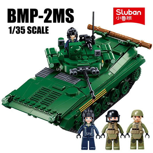 2023 Sluban M38-B1135 M38-B1136 Military WW2 BMP-2MS IFV and T-54S Tank Building Blocks World War 2 Soldier Army Model Toys