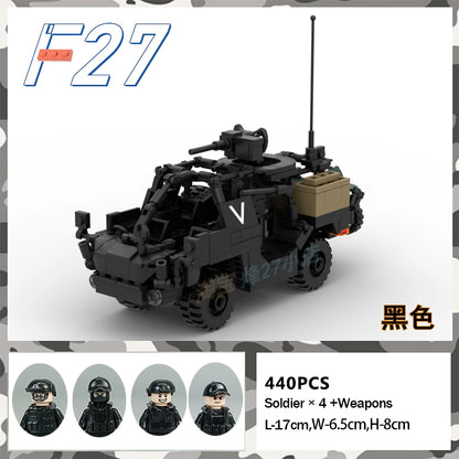 Modern Military Series Britain Jackal Armoured Wheeled Vehicle With Figures MOC Building Block Puzzle Bricks Toys Children Gifts