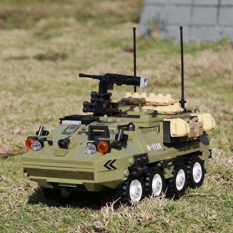 WW2 German Soldier Military Armored Tank Model Building Blocks DIY M1126 Transport Soldiers Armored Vehicle Assemble Bricks Toy