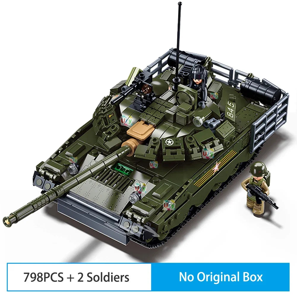 Sluban M38-B1178 2in1 Military WW2 T-80BVMS Main Battle Tank Army Vehicle Weapon Model Bricks Building Block Toy for Gift Kids