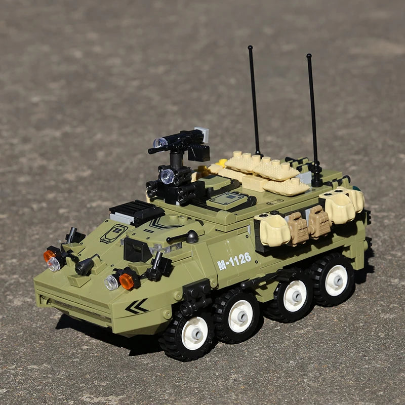 WW2 German Soldier Military Armored Tank Model Building Blocks DIY M1126 Transport Soldiers Armored Vehicle Assemble Bricks Toy