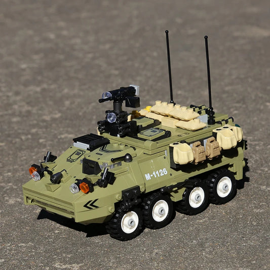 WW2 German Soldier Military Armored Tank Model Building Blocks DIY M1126 Transport Soldiers Armored Vehicle Assemble Bricks Toy