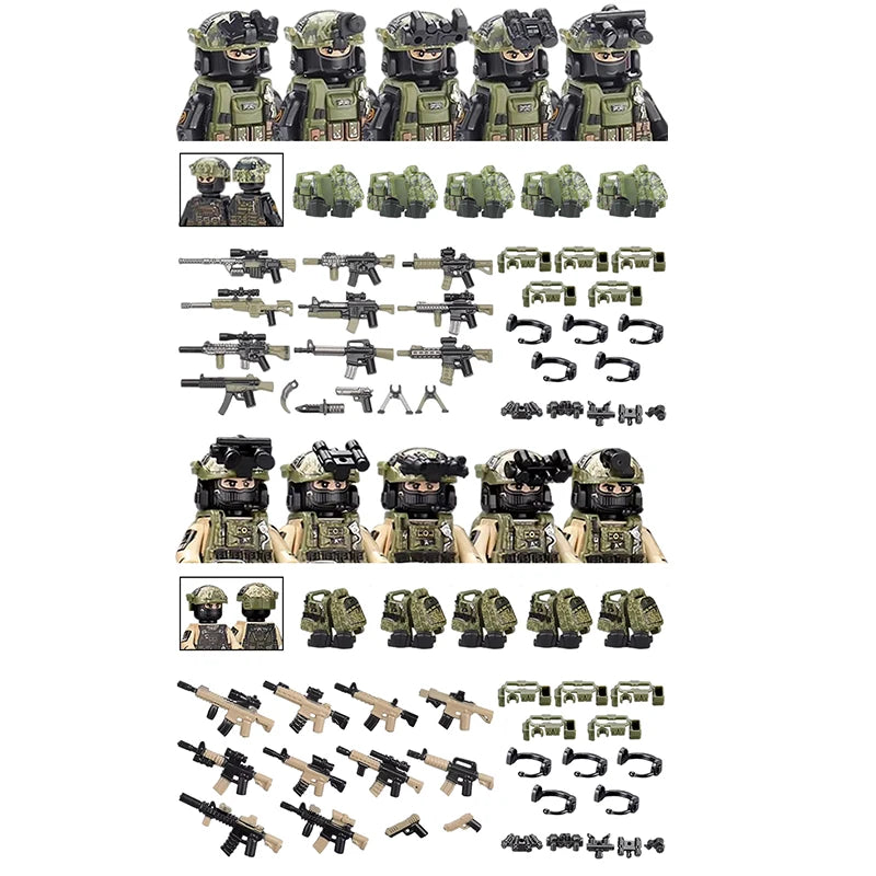 City Special Forces Figures Building Blocks British Special Air Service US Russia SWAT Army Soldiers Military Weapons Bricks Toy