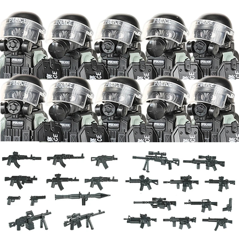 City Police China PTU Special Forces Building Blocks Assault Soldier CTRU Figures Gas Defense Mask Military Weapons Bricks Toys