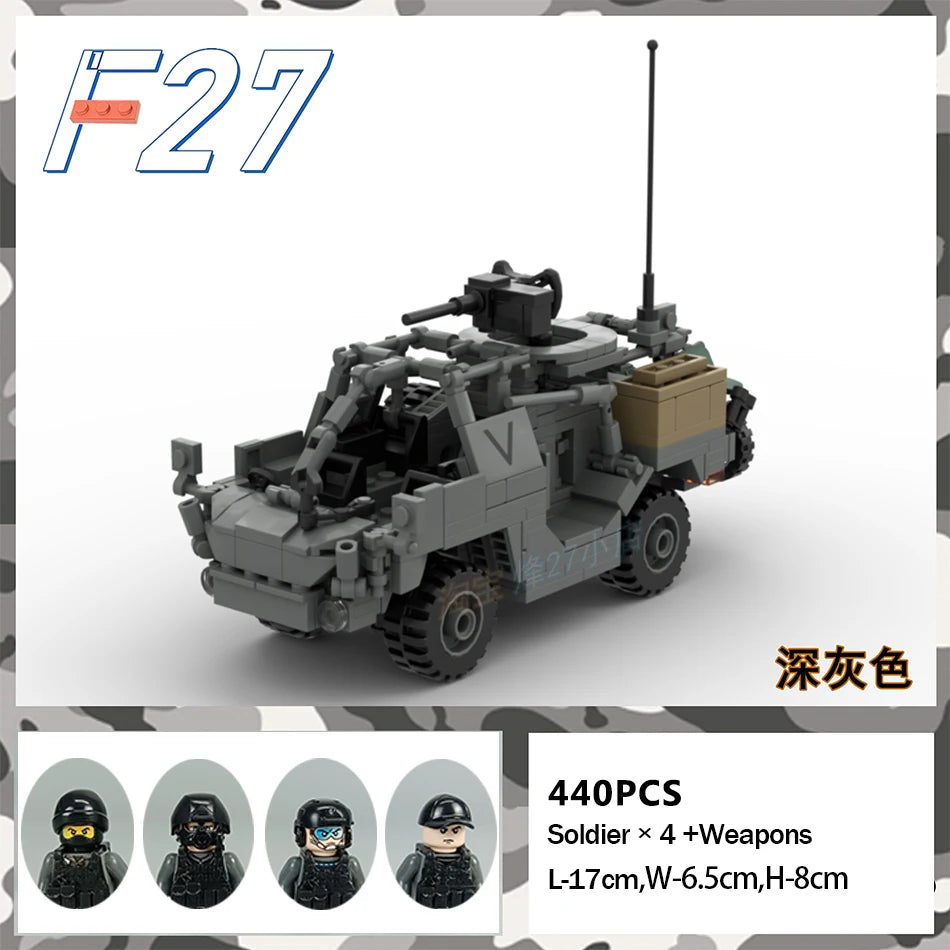 Modern Military Series Britain Jackal Armoured Wheeled Vehicle With Figures MOC Building Block Puzzle Bricks Toys Children Gifts