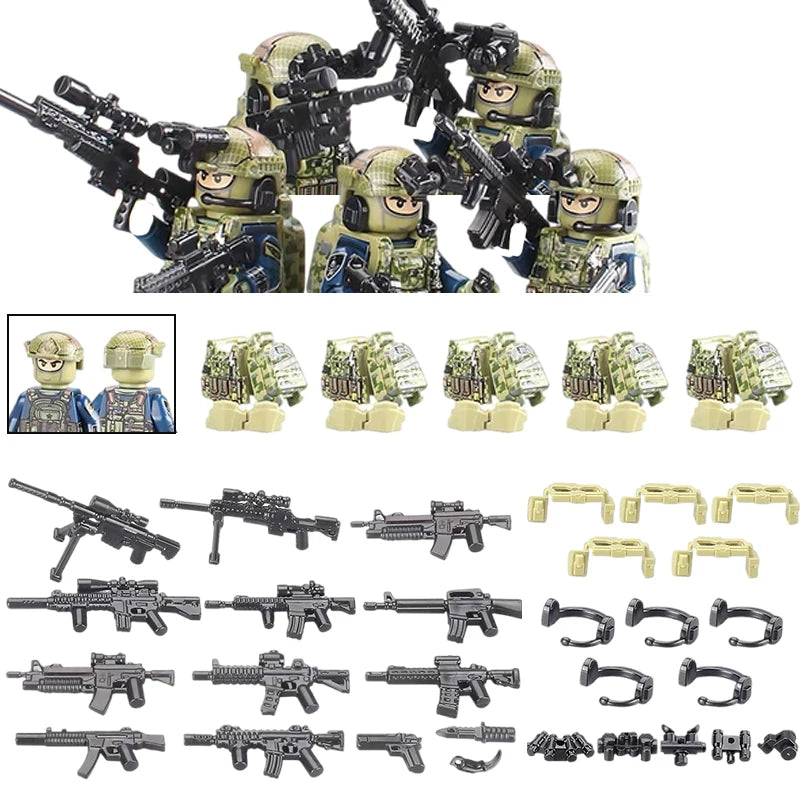 City Special Forces Figures Building Blocks British Special Air Service US Russia SWAT Army Soldiers Military Weapons Bricks Toy