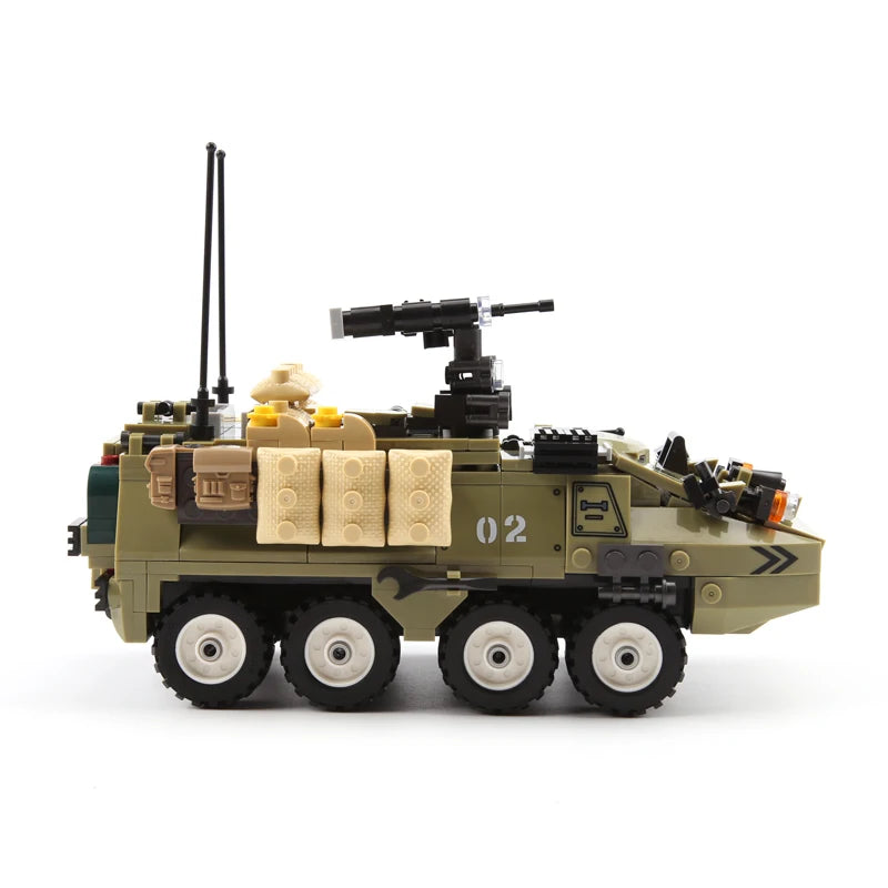 WW2 German Soldier Military Armored Tank Model Building Blocks DIY M1126 Transport Soldiers Armored Vehicle Assemble Bricks Toy