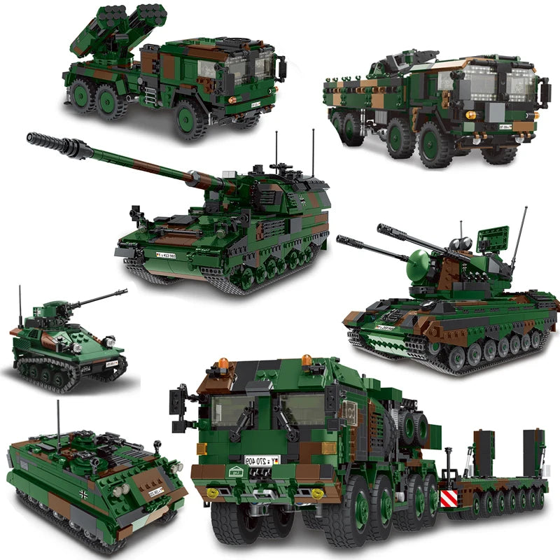 The German Military Weapon Army Weasel Infantry Leopard 2A6 Tank MAN KAT1 8x8 Building Blocks Bricks Toys Compatible With LEGO