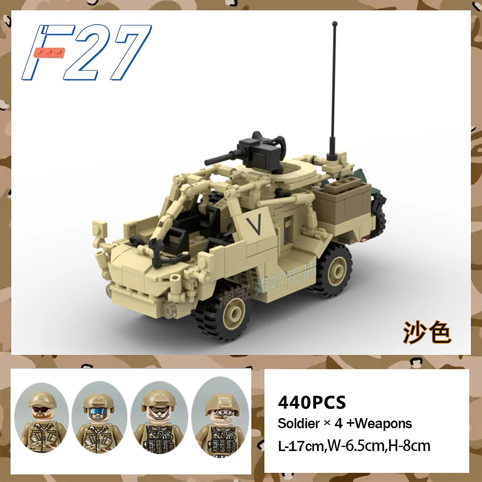 Modern Military Series Britain Jackal Armoured Wheeled Vehicle With Figures MOC Building Block Puzzle Bricks Toys Children Gifts