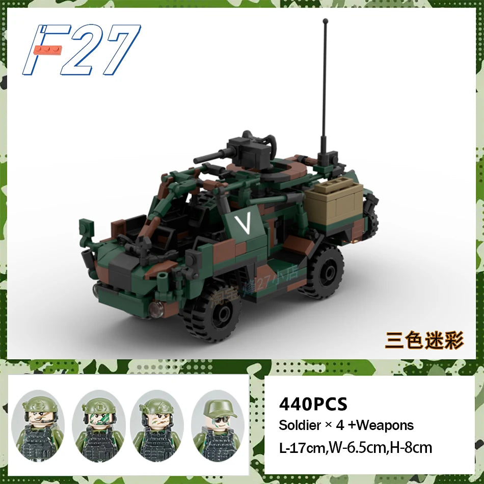 Modern Military Series Britain Jackal Armoured Wheeled Vehicle With Figures MOC Building Block Puzzle Bricks Toys Children Gifts