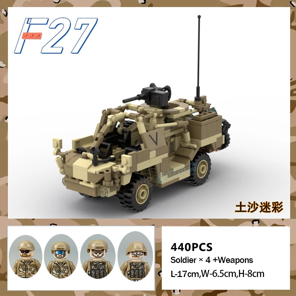 Modern Military Series Britain Jackal Armoured Wheeled Vehicle With Figures MOC Building Block Puzzle Bricks Toys Children Gifts
