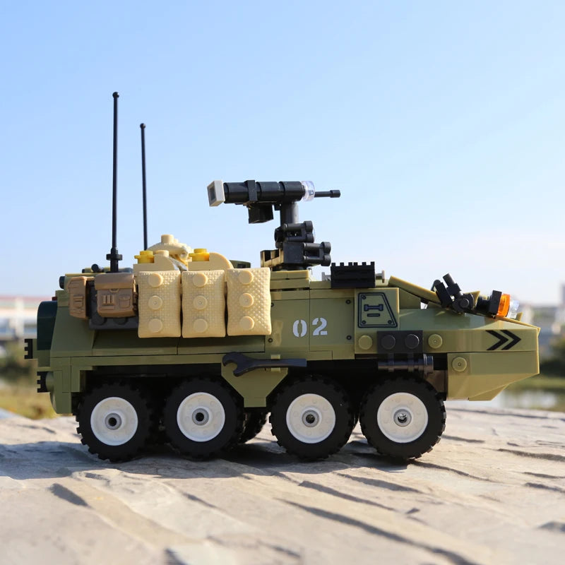 WW2 German Soldier Military Armored Tank Model Building Blocks DIY M1126 Transport Soldiers Armored Vehicle Assemble Bricks Toy