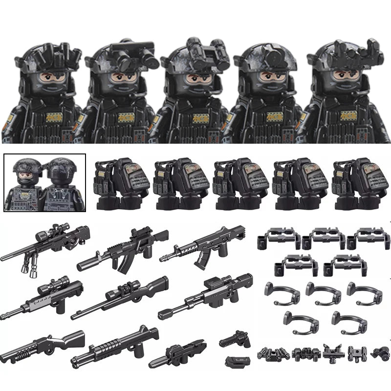 City Special Forces Figures Building Blocks British Special Air Service US Russia SWAT Army Soldiers Military Weapons Bricks Toy
